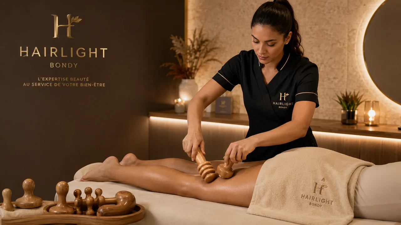 Technique de madérothérapie avec outils en bois chez Hairlight Bondy